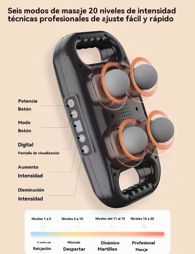 Masajeador Muscular Portátil con 4 Cabezales