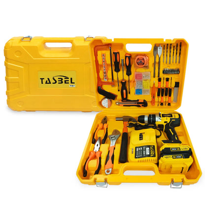 SET TALADRO INALÁMBRICO BATERÍA RECARGABLE TASBEL + SET DE HERRAMIENTAS