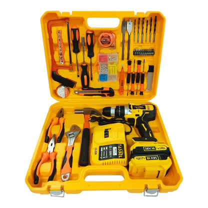 SET TALADRO INALÁMBRICO BATERÍA RECARGABLE TASBEL + SET DE HERRAMIENTAS