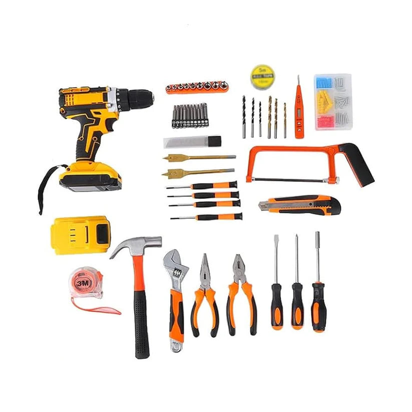 SET TALADRO INALÁMBRICO BATERÍA RECARGABLE TASBEL + SET DE HERRAMIENTAS