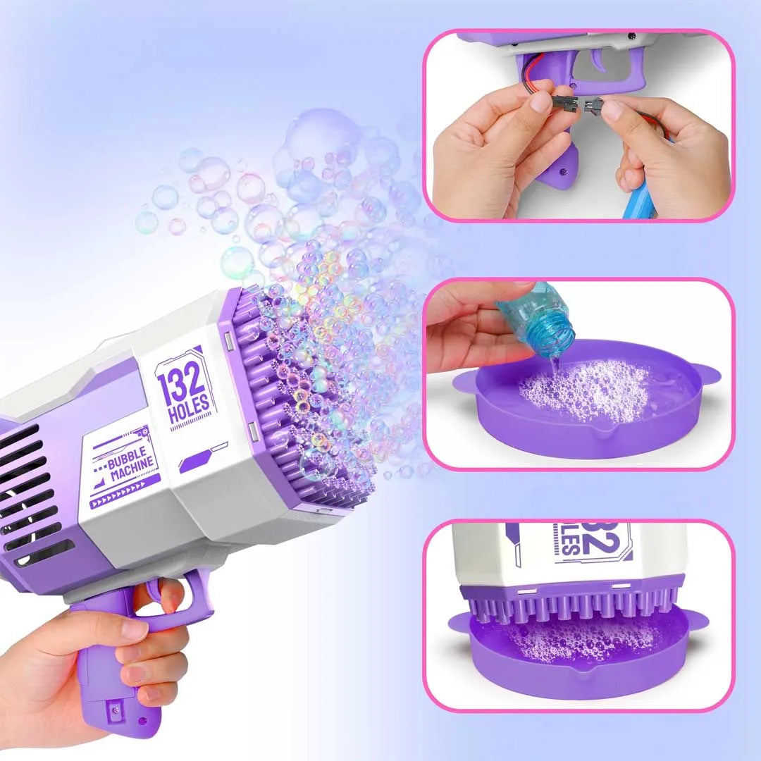 pistola lanzadora de burbujas automatica bazooka con luces led , diversion sin limited