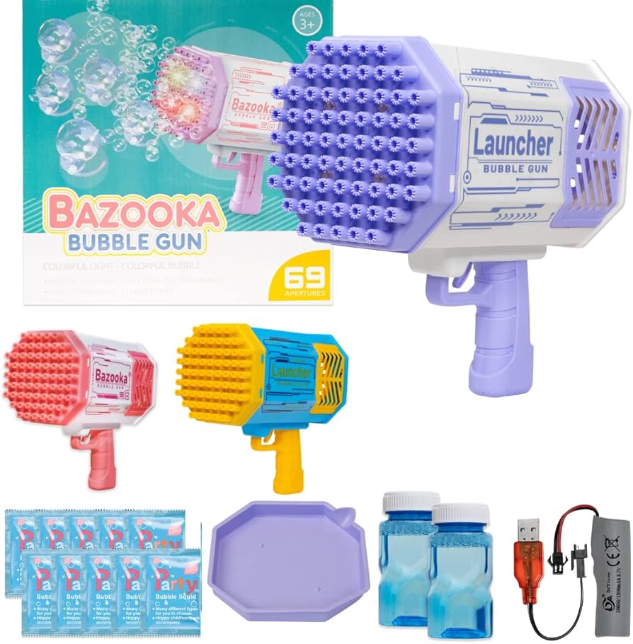 pistola lanzadora de burbujas automatica bazooka con luces led , diversion sin limited