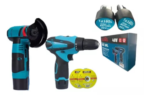 KIT MINI ESMERIL AMOLADORA + TALADRO INALAMBRICO 2 BATERIA