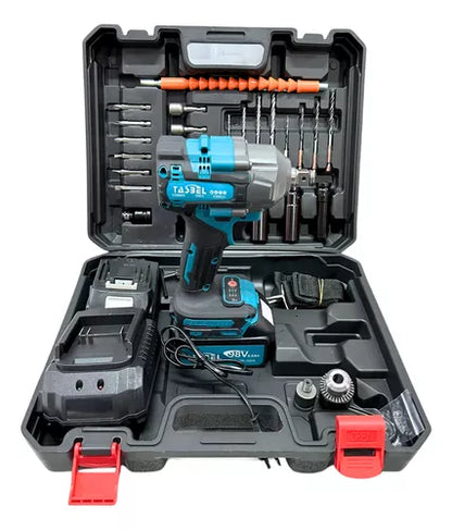 TALADRO DE IMPACTO CON 2 Baterías de 98V + Accesorios Tasbel