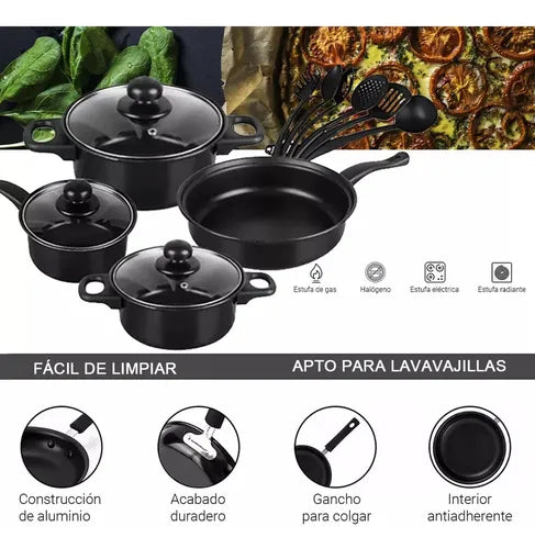Juego De Ollas Cocina Antiadherente Set De 14 Piezas