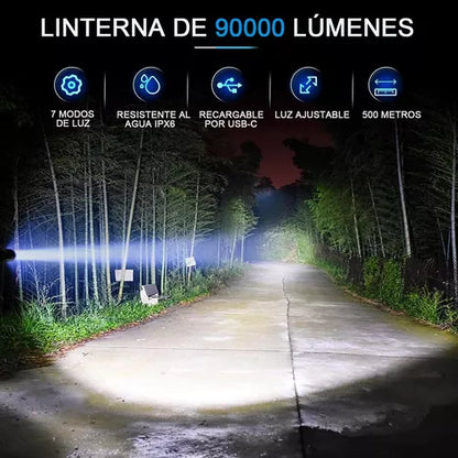 Linterna Táctica Led Brillante De 12000 Lm Recargable Tipo-c