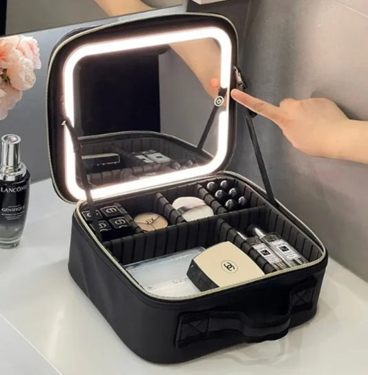 Estuche Organizador De Maquillajes Con Espejo Led