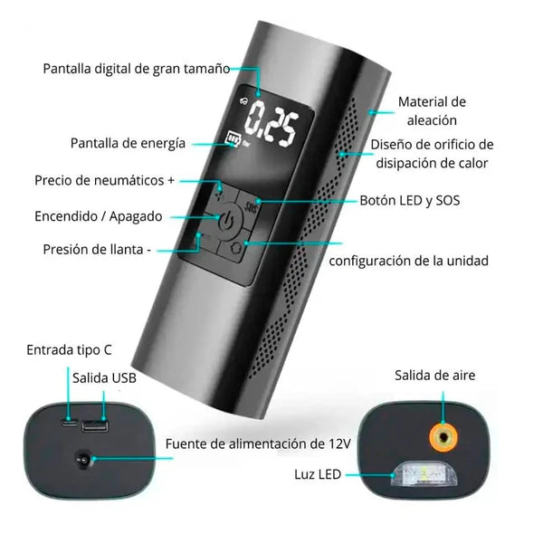 compresor de aire portatil con luz led