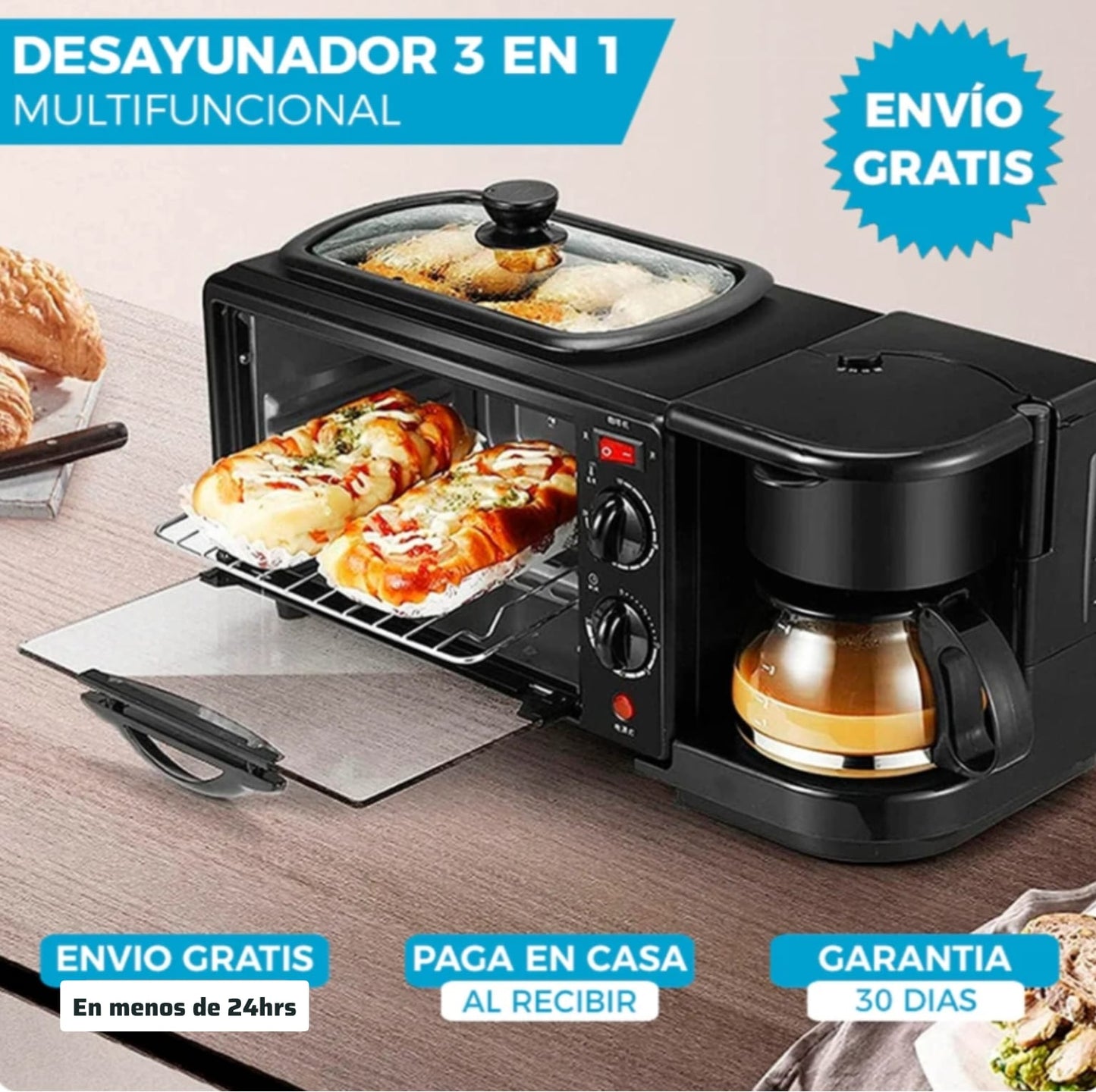 Horno Multifuncional Eléctrico 3en1 Sarten Cafetera & Horno