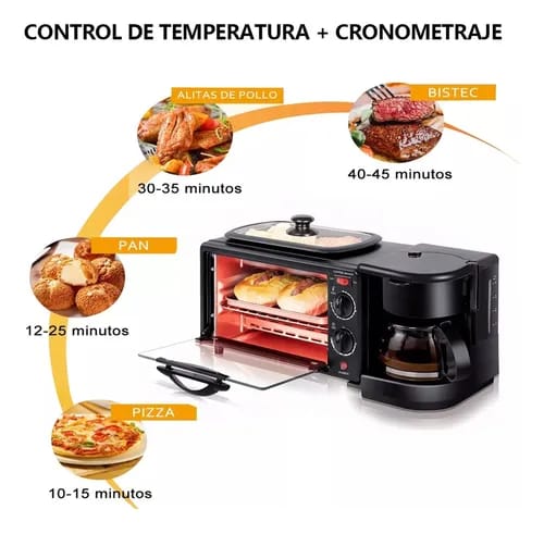 Horno Multifuncional Eléctrico 3en1 Sarten Cafetera & Horno