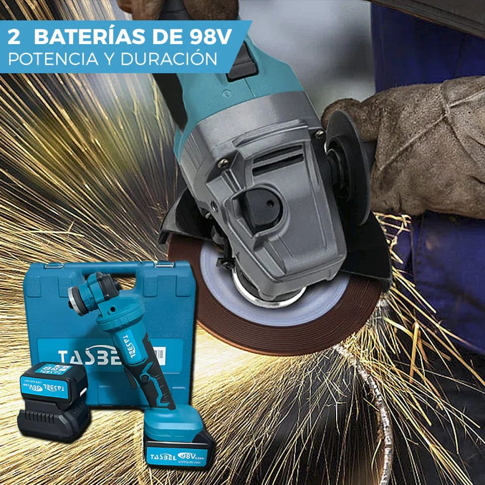 ESMERIL AMOLADORA ANGULAR  TASBEL™ INALÁMBRICO 98V | INCLUYE 2 DISCOS Y BATERÍAS DE REGALO 🎁