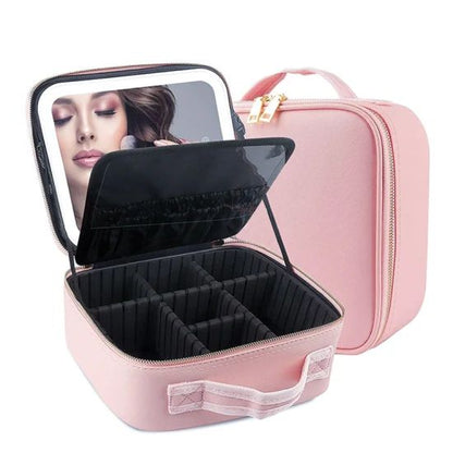 Estuche Organizador De Maquillajes Con Espejo Led