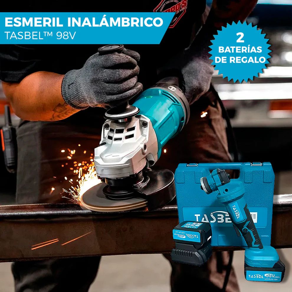 ESMERIL AMOLADORA ANGULAR  TASBEL™ INALÁMBRICO 98V | INCLUYE 2 DISCOS Y BATERÍAS DE REGALO 🎁