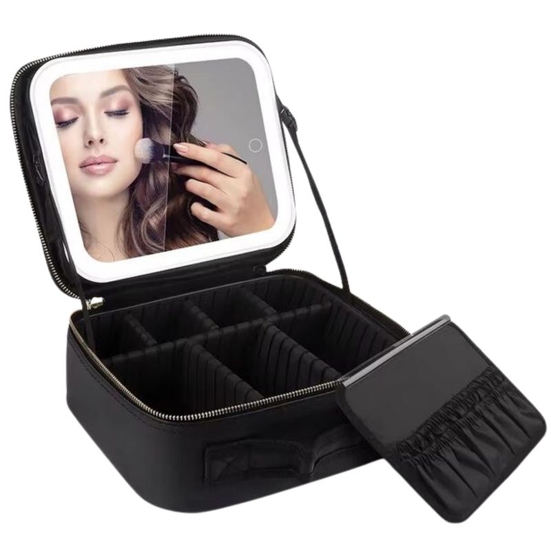 Estuche Organizador De Maquillajes Con Espejo Led