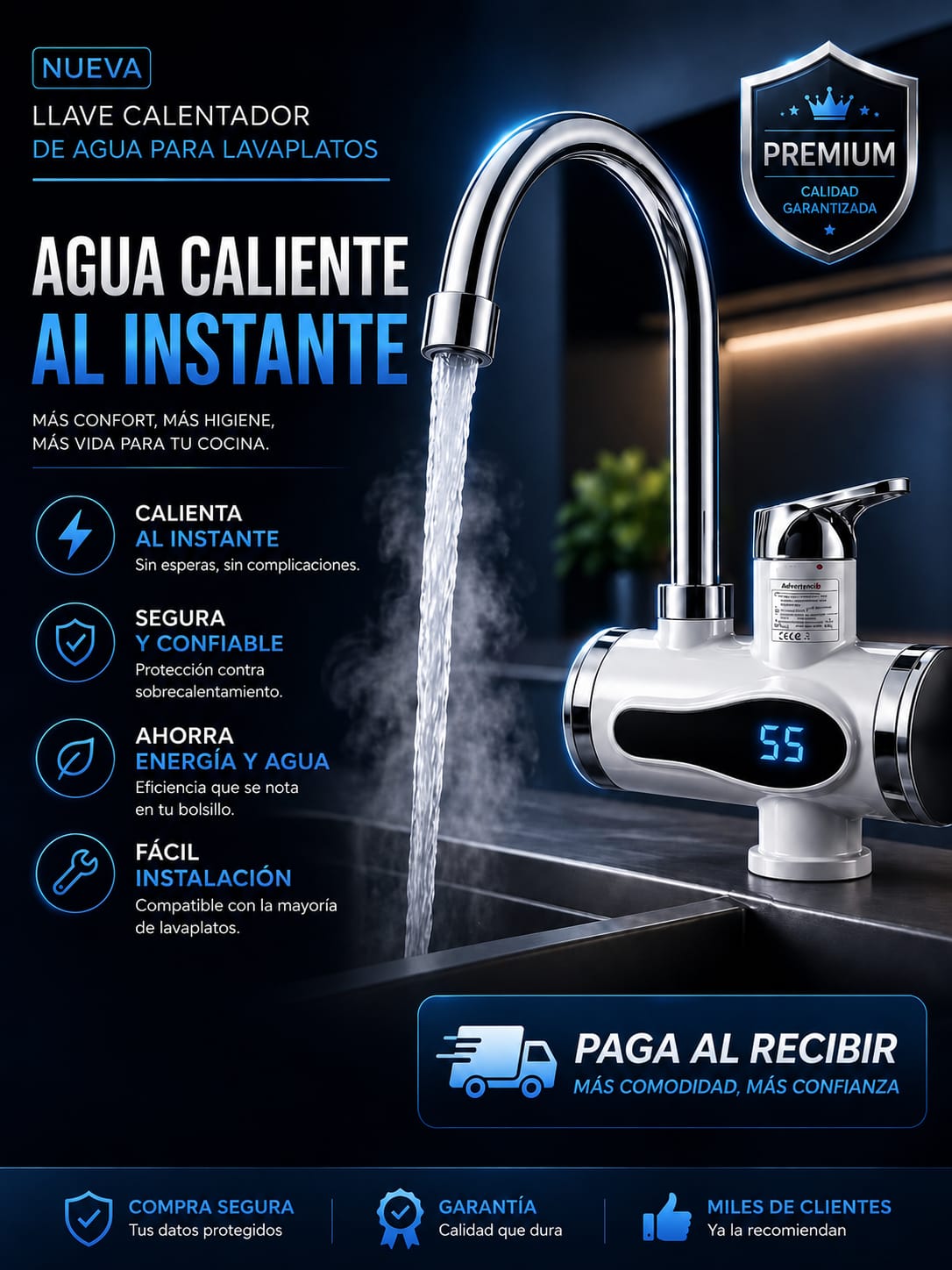 llave Calentador de Agua para Lavaplatos