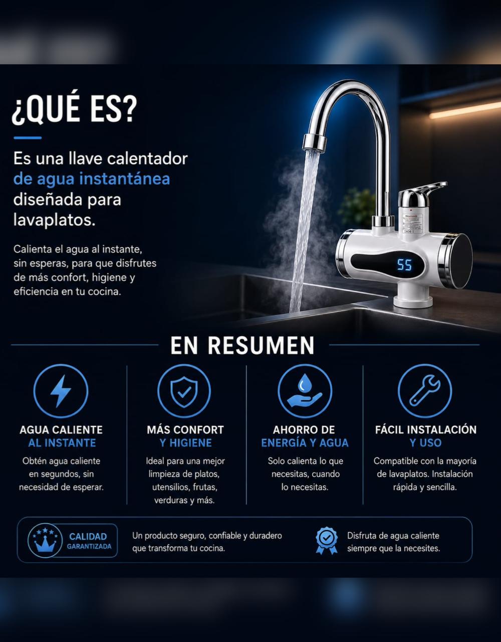 llave Calentador de Agua para Lavaplatos
